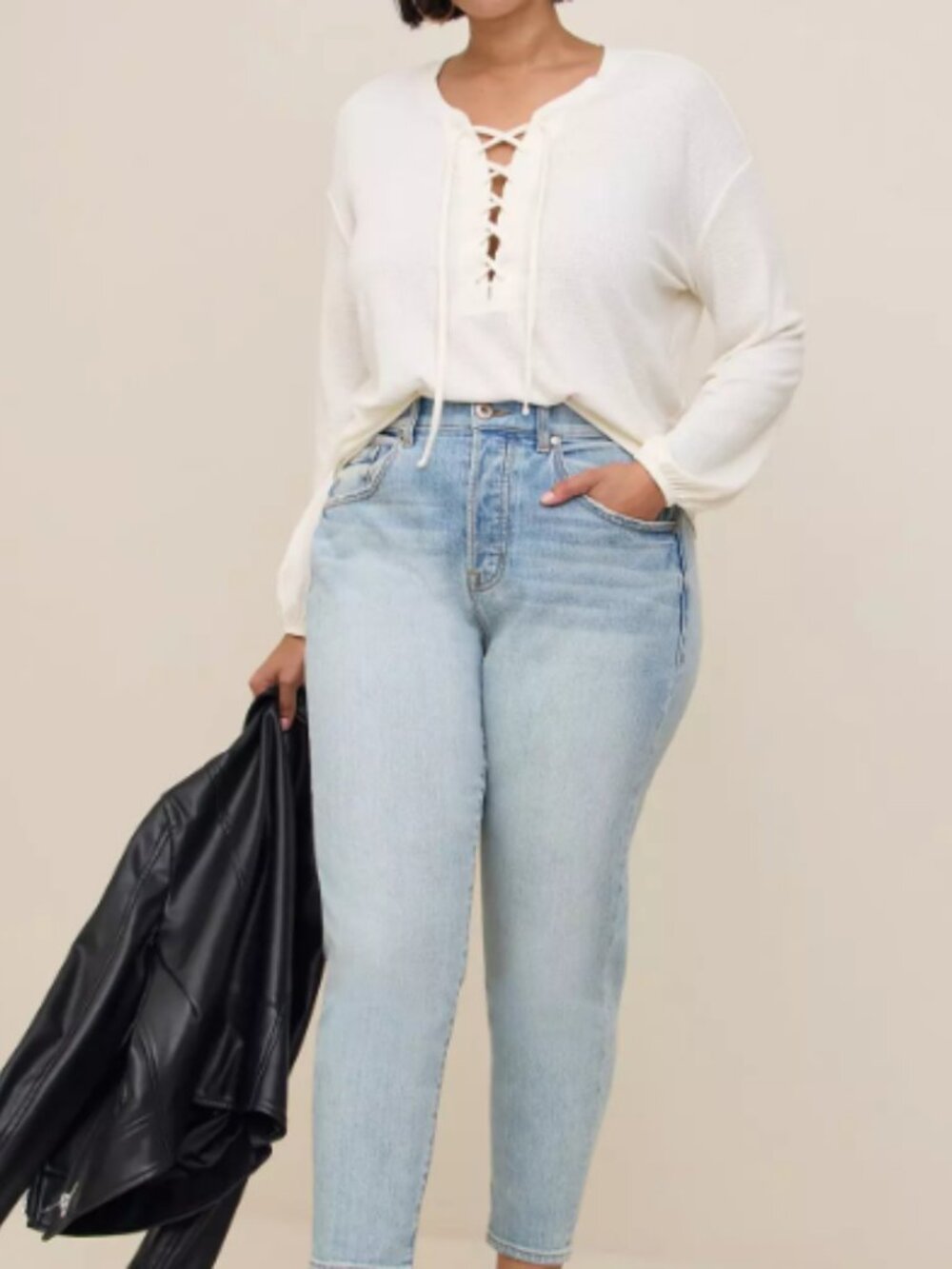 Torrid Texture Jersey Lace-Up Drop Shoulder Top